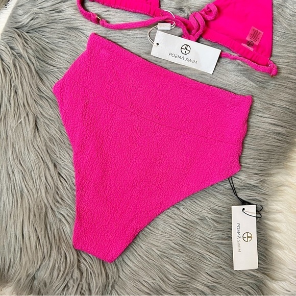 NEW Poema Raspberry Crush Triangle Top High Rise Bottom Bikini Swim Set Sz S - Picture 7 of 9